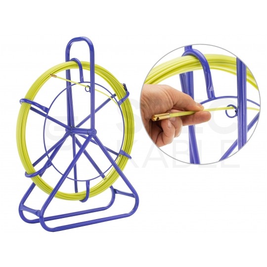 Włókno szklane do wciągania, przeciągania kabli pod drogami, między studzienkami fi: 6mm (+/- 1mm) 75m Komplet ze stojakiem TELCOLINE