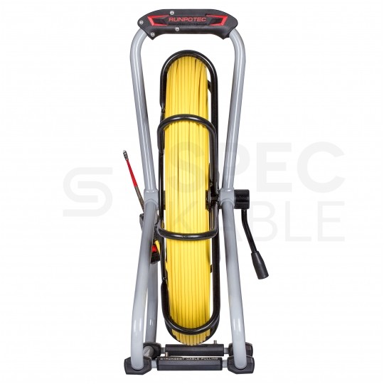 Włókno szklane do wciągania, przeciągania kabli pod drogami, między studzienkami z hamulcem i rolkami fi: 6mm (+/- 1mm) 50m Komplet ze stojakiem RUNPOTEC