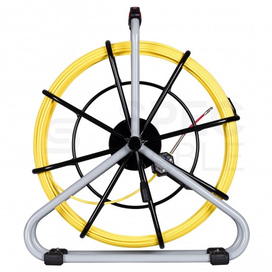 Włókno szklane do wciągania, przeciągania kabli pod drogami, między studzienkami z hamulcem i rolkami fi: 6mm (+/- 1mm) 50m Komplet ze stojakiem RUNPOTEC