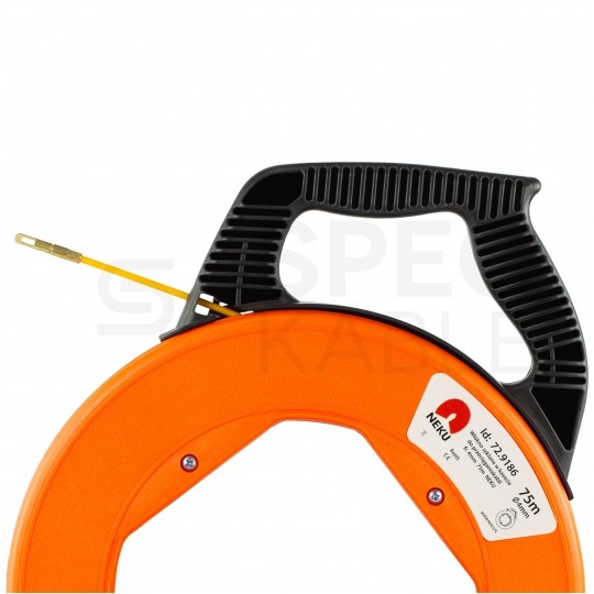 Włókno szklane do wciągania, przeciągania kabli pod drogi, między studzienkami w kasecie oraz w zestawie z 6 końcówkami fi: 4mm 75m NEKU