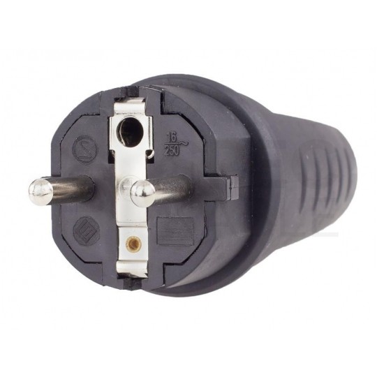 Wtyczka hermetyczna gumowa [2P+Z] Uni-Schuko 230V 16A czarna IP44 STANDARD na kabel