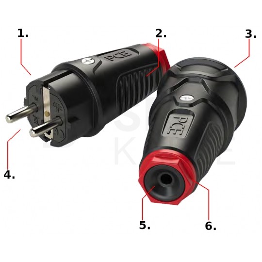 Wtyczka hermetyczna gumowa [2P+Z] Uni-Schuko 230V 16A czarno-czerwona IP54 TAURUS2 na kabel do 13,0mm PCE