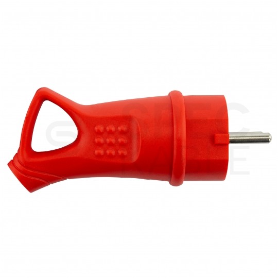 Wtyczka hermetyczna gumowa z uchwytem [2P+Z] Uni-Schuko 230V 16A czerwona IP44 STANDARD na kabel