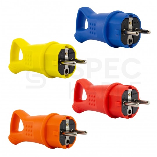 Wtyczka hermetyczna gumowa z uchwytem [2P+Z] Uni-Schuko 230V 16A żółta IP44 STANDARD na kabel