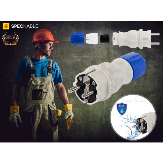 Wtyczka hermetyczna prądowa [2P+Z] Uni-Schuko 230V 16A szaro-niebieska IP54 EXTREM na kabel