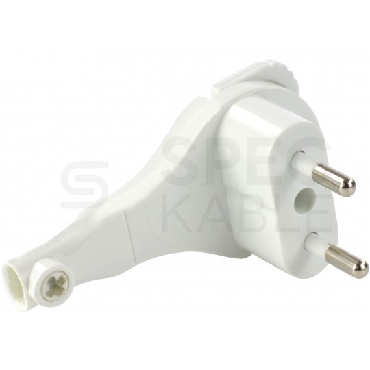 Wtyczka płaska kątowa z uchwytem [2P] 230V 6A biała WT-11P na kabel