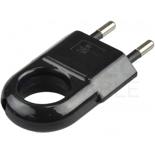 Wtyczka płaska prosta z uchwytem [2P] 250V 10A czarna na kabel