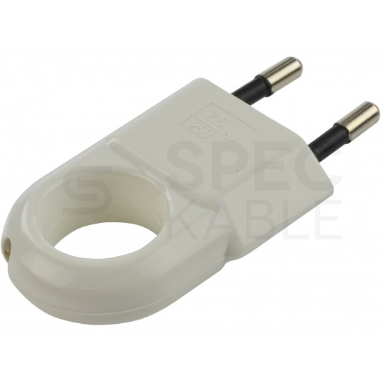 Wtyczka płaska prosta z uchwytem [2P] 250V 2,5A biała na kabel