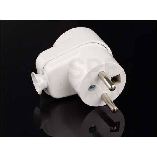 Wtyczką prądowa [2P+Z] + gniazdo kątowe (połączone razem) 230V 16A białe na kabel