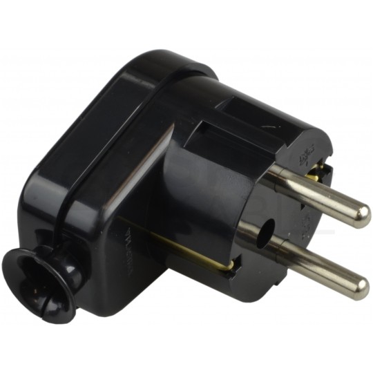 Wtyczka prądowa kątowa [2P+Z] Uni-Schuko 230V 16A czarna WT-16U na kabel