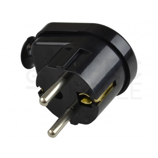 Wtyczka prądowa kątowa [2P+Z] Uni-Schuko 230V 16A czarna WT-16U na kabel