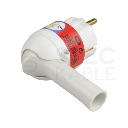 Wtyczka prądowa kątowa z dźwignią [2P+Z] Uni-Schuko 230V 16A biała na kabel LEGRAND