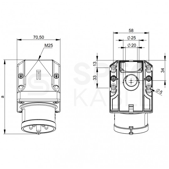 Wtyczka siłowa [3p] 16A 230V stała odbiornikowa IP44 PCE do obudowy