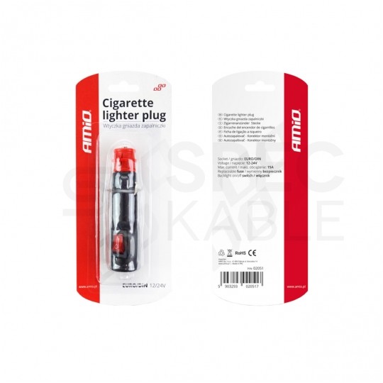 Wtyk do zapalniczki samochodowej EURO/DIN 12V/24V z włącznikiem AMIO