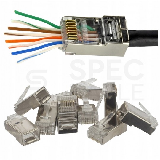 Wtyk modularny RJ45 8P8C kat.5e ekranowany FTP drut przelotowy NEKU WORECZEK 10szt.