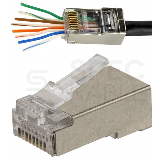 Wtyk modularny RJ45 8P8C kat.5e ekranowany FTP drut przelotowy WORECZEK 100szt. Alantec