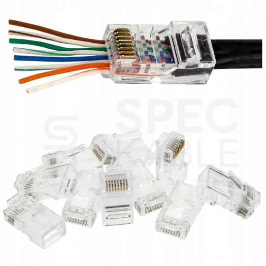 Wtyk modularny RJ45 8P8C kat.5e nieekranowany UTP drut przelotowy NEKU WORECZEK 10szt.