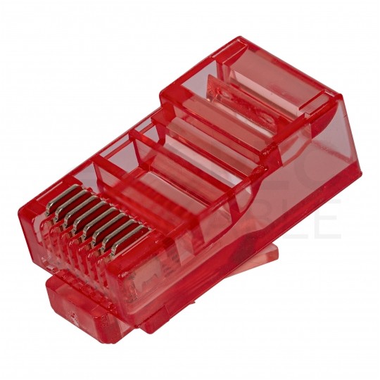 Wtyk modularny RJ45 8P8C kat.5e nieekranowany UTP uniwersalny drut linka przelotowy czerwony NEKU opakowanie SŁOIK 100szt.