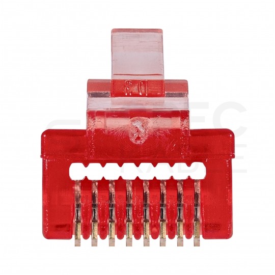Wtyk modularny RJ45 8P8C kat.5e nieekranowany UTP uniwersalny drut linka przelotowy czerwony NEKU opakowanie SŁOIK 100szt.