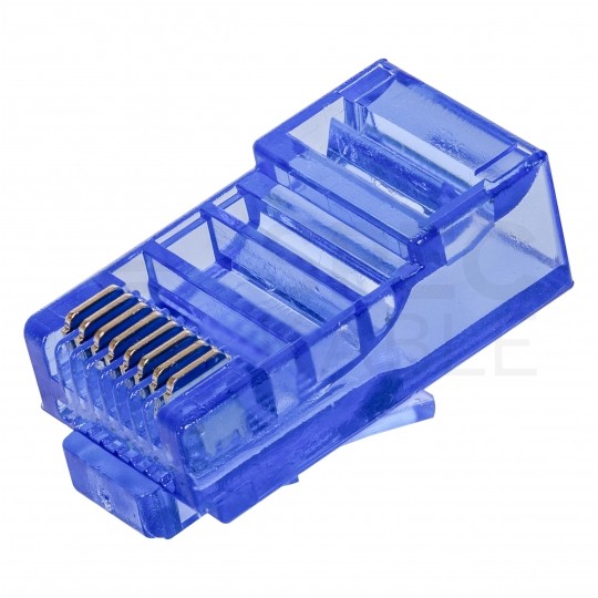 Wtyk modularny RJ45 8P8C kat.5e nieekranowany UTP uniwersalny drut linka przelotowy niebieski NEKU opakowanie SŁOIK 100szt.