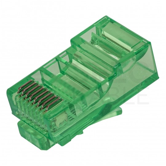 Wtyk modularny RJ45 8P8C kat.5e nieekranowany UTP uniwersalny drut linka przelotowy zielony NEKU opakowanie SŁOIK 100szt.