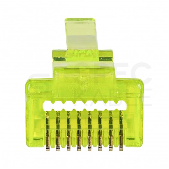 Wtyk modularny RJ45 8P8C kat.5e nieekranowany UTP uniwersalny drut linka przelotowy żółty NEKU opakowanie SŁOIK 100szt.