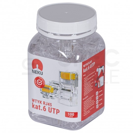 Wtyk modularny RJ45 8P8C kat.6 nieekranowany UTP uniwersalny drut linka NEKU opakowanie SŁOIK 100szt.