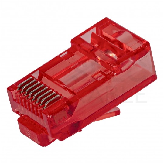 Wtyk modularny RJ45 8P8C kat.6 nieekranowany UTP uniwersalny drut linka przelotowy czerwony NEKU opakowanie SŁOIK 100szt.