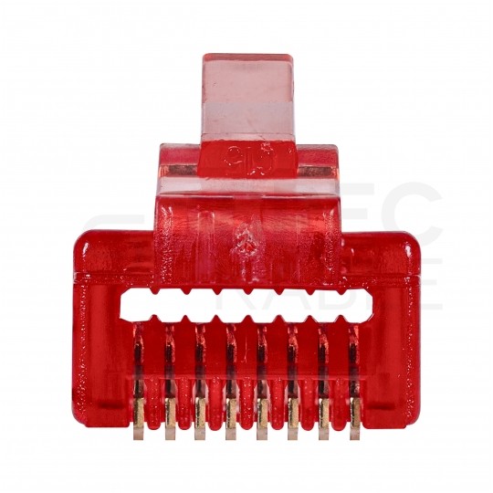 Wtyk modularny RJ45 8P8C kat.6 nieekranowany UTP uniwersalny drut linka przelotowy czerwony NEKU opakowanie SŁOIK 100szt.