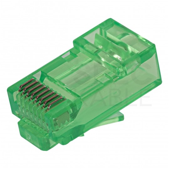 Wtyk modularny RJ45 8P8C kat.6 nieekranowany UTP uniwersalny drut linka przelotowy zielony NEKU opakowanie SŁOIK 100szt.