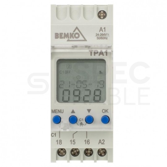 Wyłącznik czasowy astronomiczny programator na szynę DIN TH35 jednokanałowy 24-264 V AC/DC BEMKO