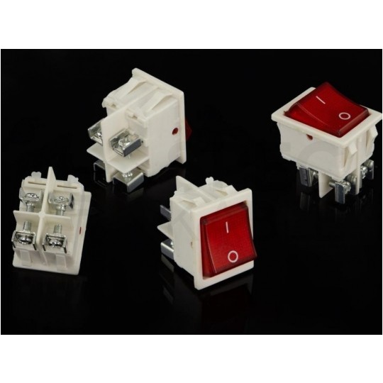Wyłącznik kołyskowy 250V 16A podświetlany czerwony / biały