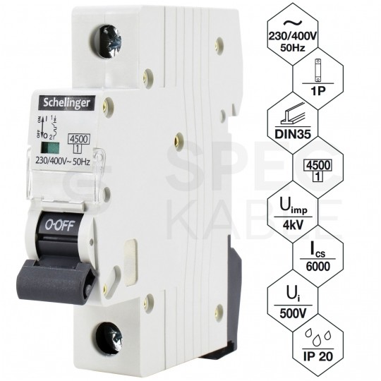 Wyłącznik nadprądowy S bezpiecznik 1-fazowy B10 (B 10A) 1-biegunowy 1P (230/400V AC) 1-modułowy Schelinger