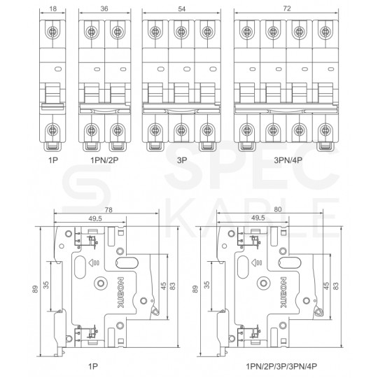 Wyłącznik nadprądowy S bezpiecznik 1-fazowy B13 (B 13A) 1-biegunowy 1P (230/400V AC) 1-modułowy NOARK