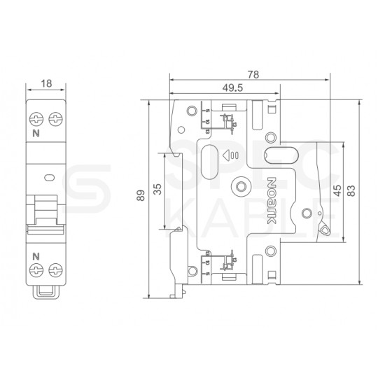 Wyłącznik nadprądowy S bezpiecznik 1-fazowy B16 (B 16A) 1-biegunowy 1PN (230/400V AC) 1-modułowy NOARK