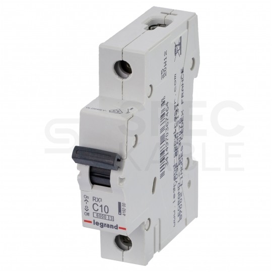 Wyłącznik nadprądowy S bezpiecznik 1-fazowy C10 (C 10A) 1-biegunowy 1P (230/400V AC) 1-modułowy RX3 Legrand