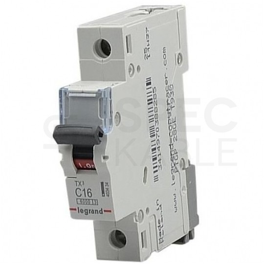 Wyłącznik nadprądowy S bezpiecznik 1-fazowy C16 (C 16A) 1-biegunowy 1P (230/400V AC) 1-modułowy TX3 Legrand