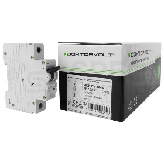 Wyłącznik nadprądowy S bezpiecznik 1-fazowy C16 (C 16A) 1-biegunowy 1P (230V AC) 1-modułowy 10kA VDE Doktorvolt