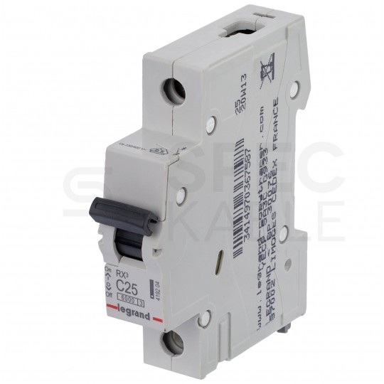 Wyłącznik nadprądowy S bezpiecznik 1-fazowy C25 (C 25A) 1-biegunowy 1P (230/400V AC) 1-modułowy RX3 Legrand