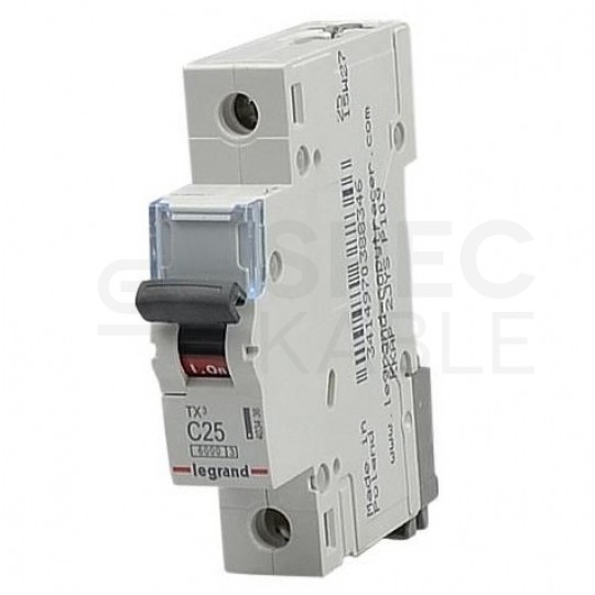 Wyłącznik nadprądowy S bezpiecznik 1-fazowy C25 (C 25A) 1-biegunowy 1P (230/400V AC) 1-modułowy TX3 Legrand