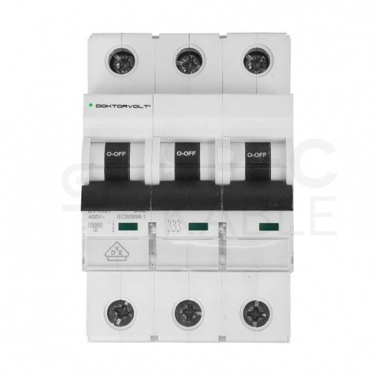 Wyłącznik nadprądowy S bezpiecznik 3-fazowy B32 (B 32A) 3-biegunowy 3P (400V AC) 3-modułowy 10kA VDE Doktorvolt