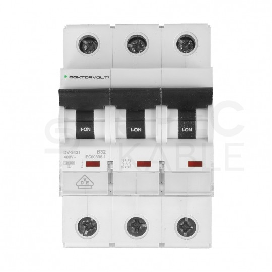 Wyłącznik nadprądowy S bezpiecznik 3-fazowy B32 (B 32A) 3-biegunowy 3P (400V AC) 3-modułowy 10kA VDE Doktorvolt