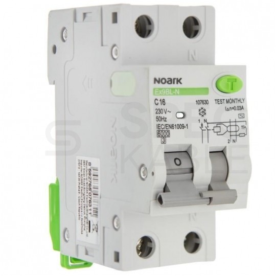 Wyłącznik różnicowo-nadprądowy RCBO 1-fazowy C16 (C 16A) + 30mA typ AC 2-biegunowy 2P (230V AC) 2-modułowy NOARK