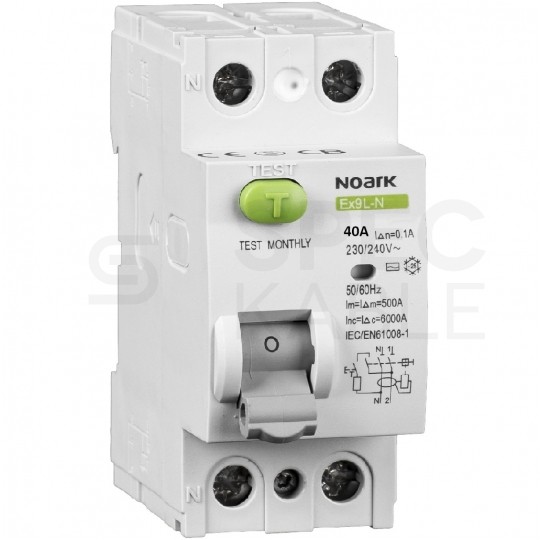 Wyłącznik różnicowoprądowy RCD 1-fazowy 40A 30mA typ A 2-biegunowy 2P (230V AC) 2-modułowy NOARK