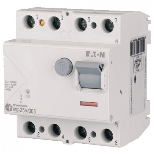 Wyłącznik różnicowoprądowy RCD 3-fazowy 25A 30mA typ AC 4-biegunowy 4P (230V / 400V AC) 4-modułowy EATON