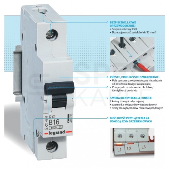 Wyłącznik różnicowoprądowy RCD 3-fazowy 40A 30mA typ AC 4-biegunowy 4P (400V AC) 4-modułowy RX3 Legrand