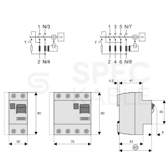 Wyłącznik różnicowoprądowy RCD 3-fazowy 63A 30mA typ AC 4-biegunowy 4P (230V / 400V AC) 4-modułowy EATON