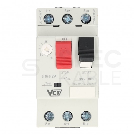 Wyłącznik silnikowy termiczny 0,16-0,25A 3-biegunowy 3P (230/400V AC) 3-modułowy GV-2 VCX