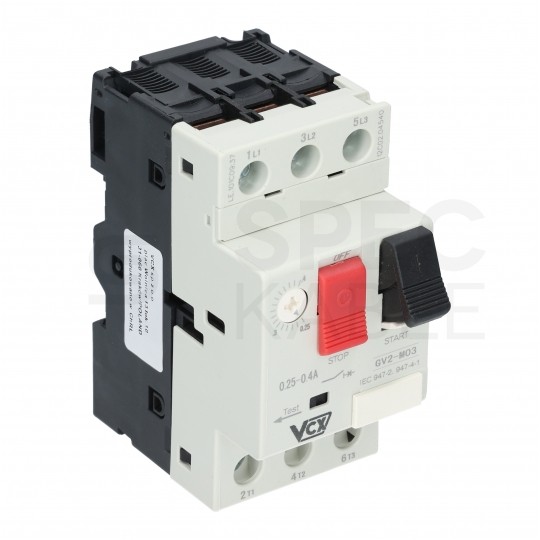 Wyłącznik silnikowy termiczny 0,25-0,4A 3-biegunowy 3P (230/400V AC) 3-modułowy GV-2 VCX