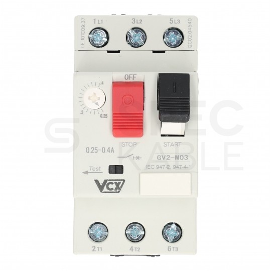 Wyłącznik silnikowy termiczny 0,25-0,4A 3-biegunowy 3P (230/400V AC) 3-modułowy GV-2 VCX